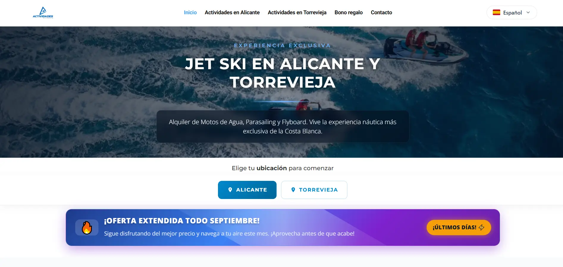 Captura principal del sitio Jet Ski Alicante