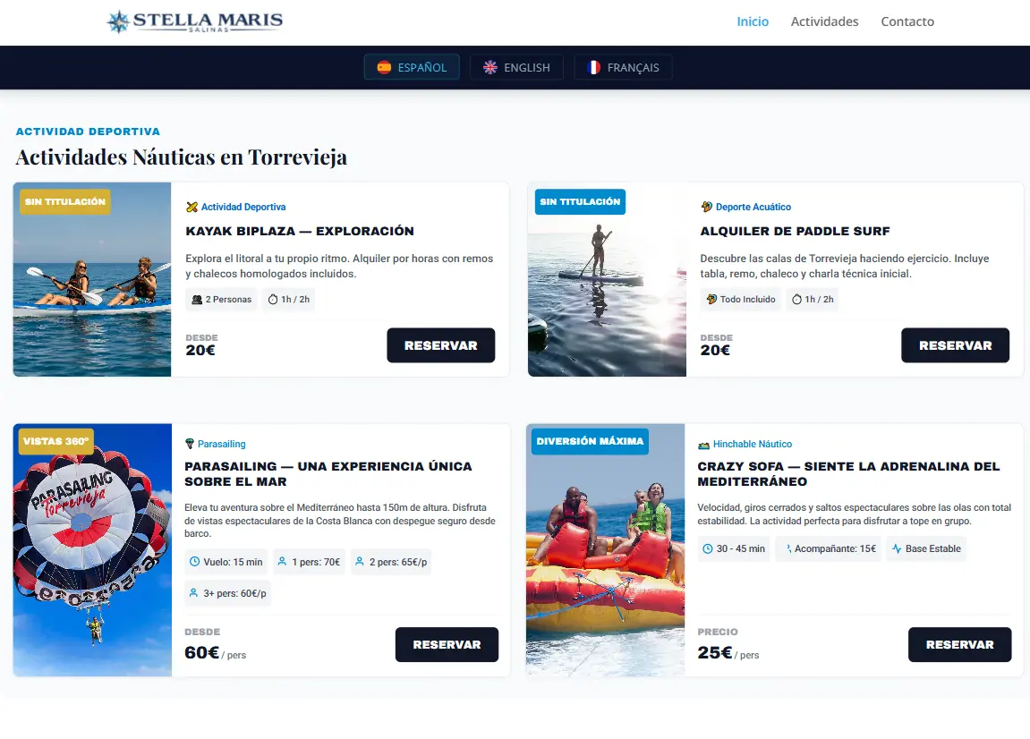Sección Multi Aventura en Desktop